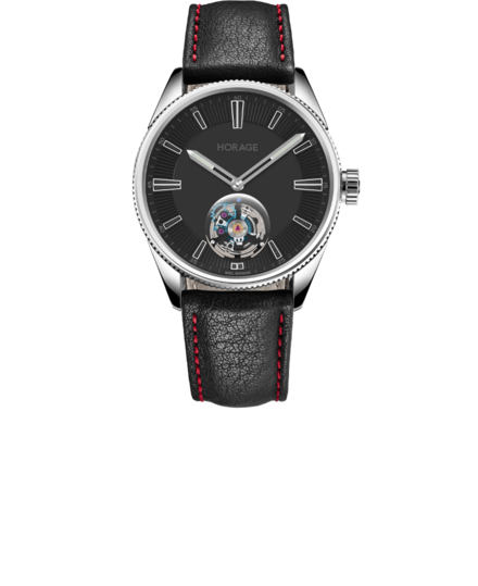 Lensman 1 flying tourbillon watch black strap with red stitching