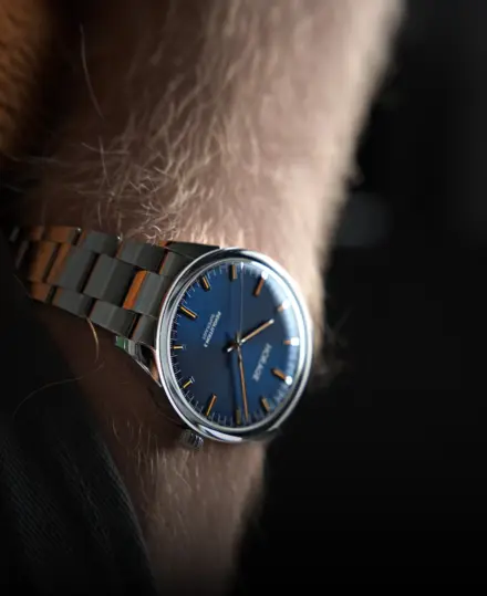 Superjust Harbor Blue on the wrist
