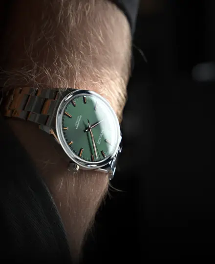 Superjust Forest Green on the wrist