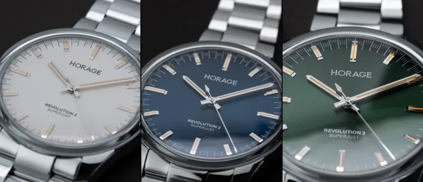 Superjust dials in Chalk White, Harbor Blue and Forest Green