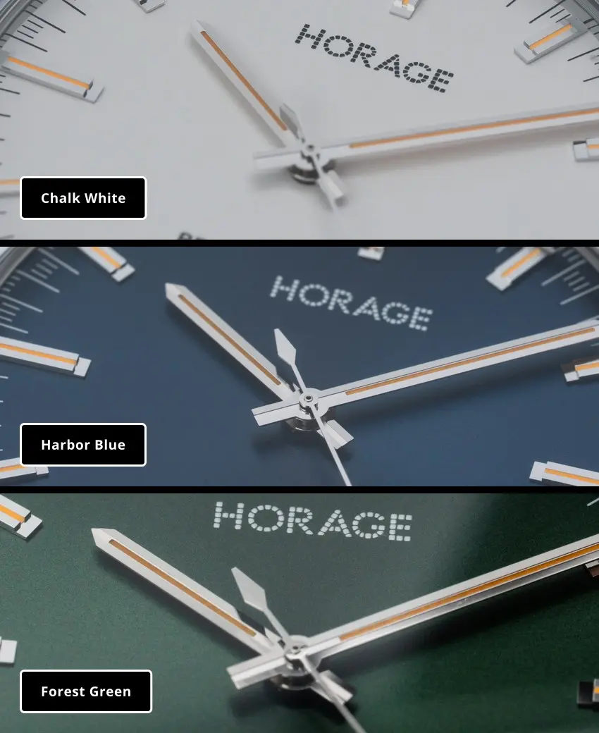 Superjust dials in Chalk White, Harbor Blue and Forest Green