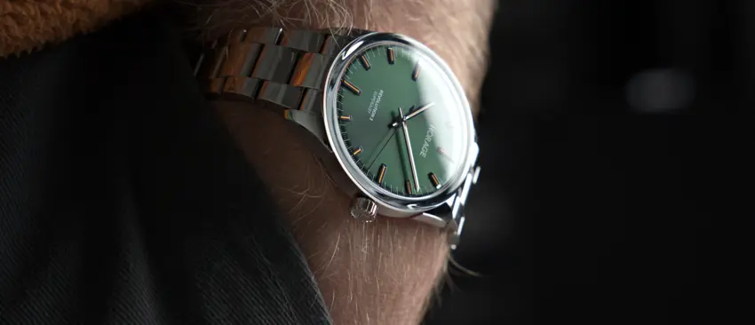 Superjust Forest Green on the wrist